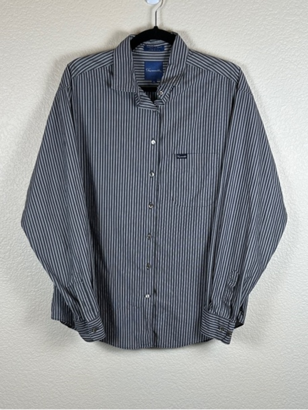 Faconnable Grey and White Striped Men’s Button-Up Shirt with Pocket XL